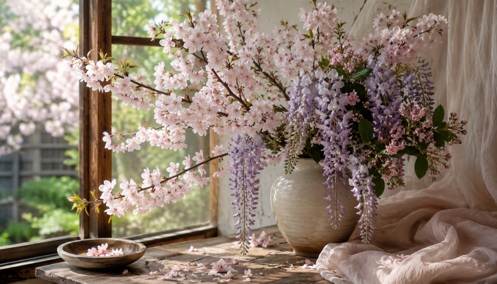 和らしい雰囲気には桜や藤の花、沈丁花